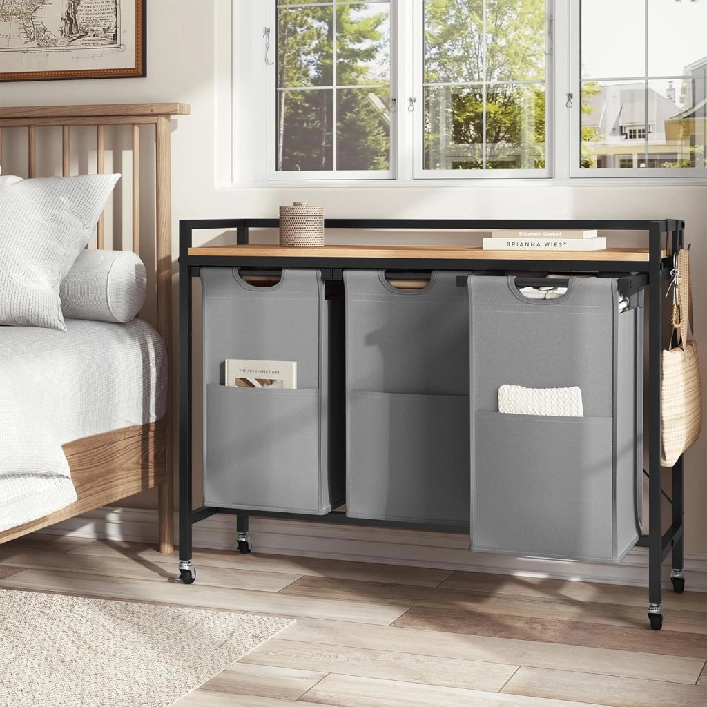 Cesto Portabiancheria, 3 Sacchi in Tessuto Oxford Rimovibili, Porta Biancheria, Struttura in Metallo, per Bagno e Lavanderia, 96x30x71cm, Capacità 40L per Cesto