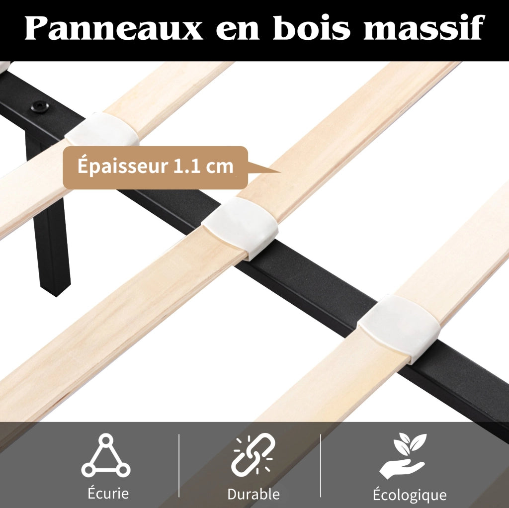 Letto imbottito con contenitore e LED 140x190 cm; testiera 80 cm; rete a doghe inclusa; PU nero