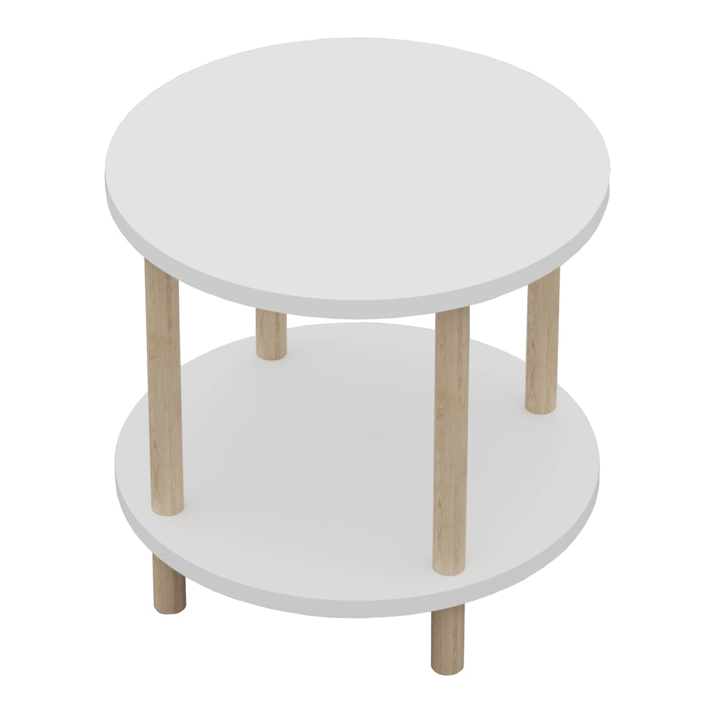 Tavolino Rotondo VES con 2 Piani di Appoggio 49xØ42 cm Bianco [en.casa]