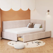 Letto divano 90 × 200 cm con 2 cassetti contenitore, schienale reversibile, senza materasso, in velluto, beige