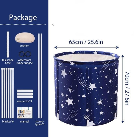 Bagno Portatile - Ripiegabile - Bagno Emerso - Per Adulti - Bagno - Piscina Acquatica - 70x65cm - Design Cielo Stellato - Blu