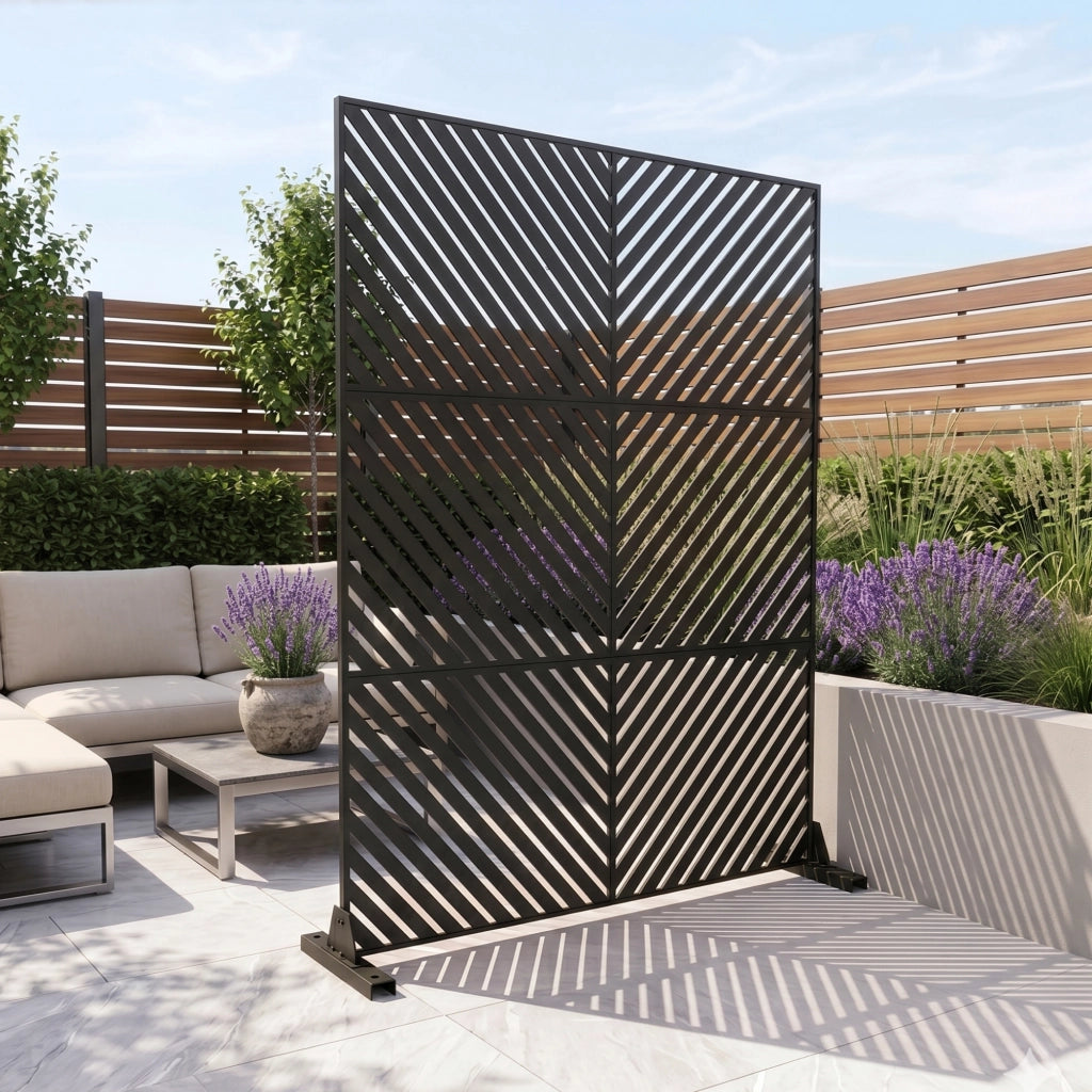 Pannello Divisorio Kekan con Struttura Decorativa in Acciaio 180 x 120 cm - Nero casa.pro