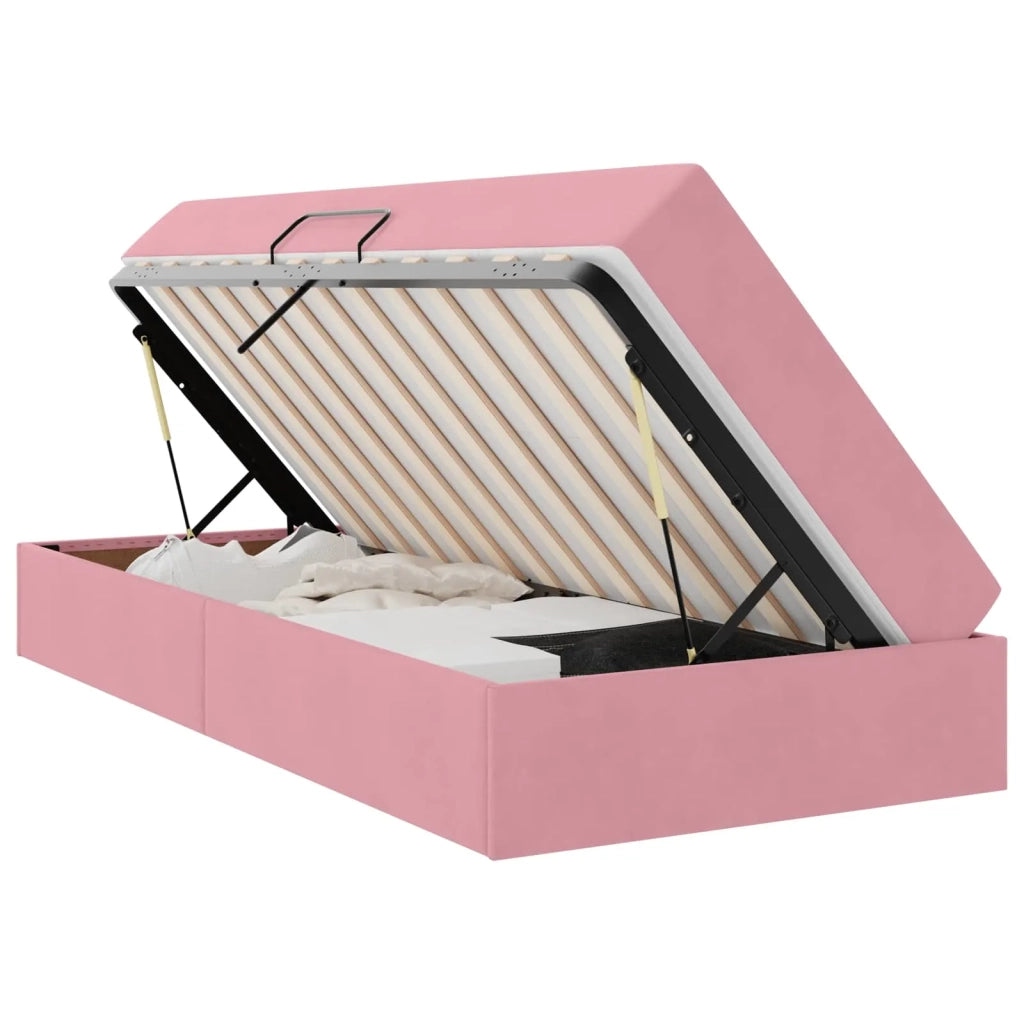Letto con contenitore e materasso Rosa 90 x 190 cm Velluto