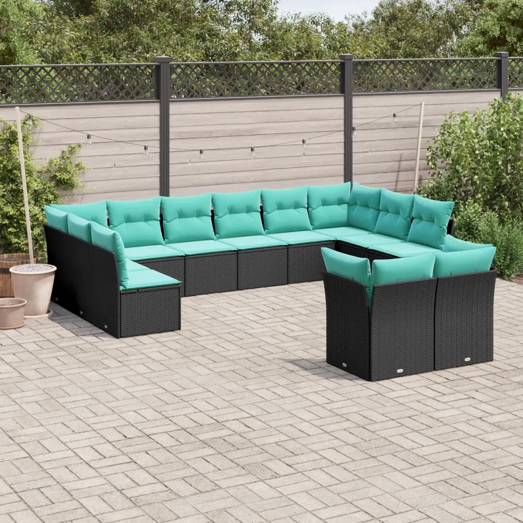 Set Divani da Giardino 12 pz con Cuscini Nero in Polyrattan 3218427