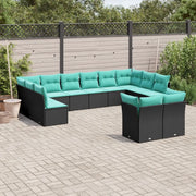 Set Divani da Giardino 12 pz con Cuscini Nero in Polyrattan 3218427