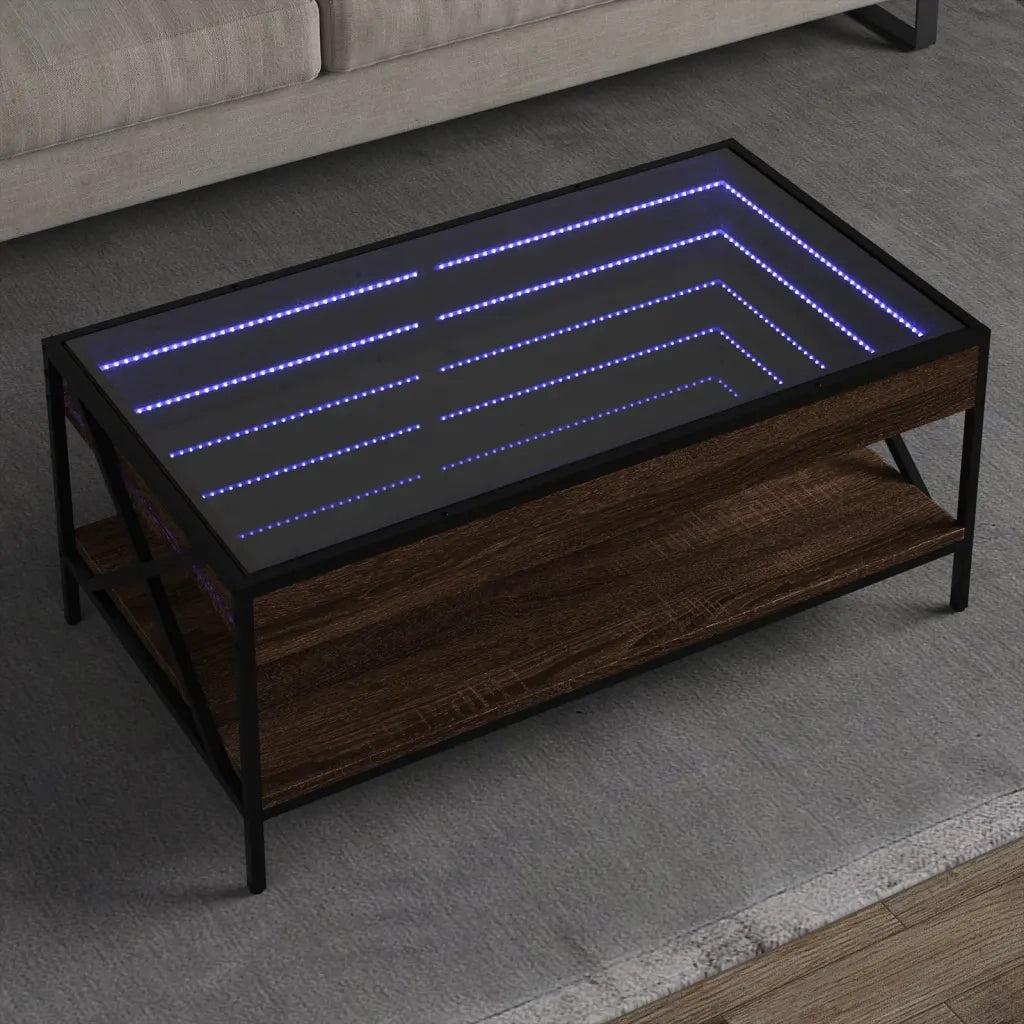 Tavolino da Salotto con LED Infinity-Tavolino da soggiorno Rovere Marrone 90x50x38 cm