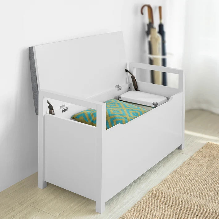 Panca Contenitore Ingresso con Cuscino e braccioliL86*P38*A41 cm. FSR76-W