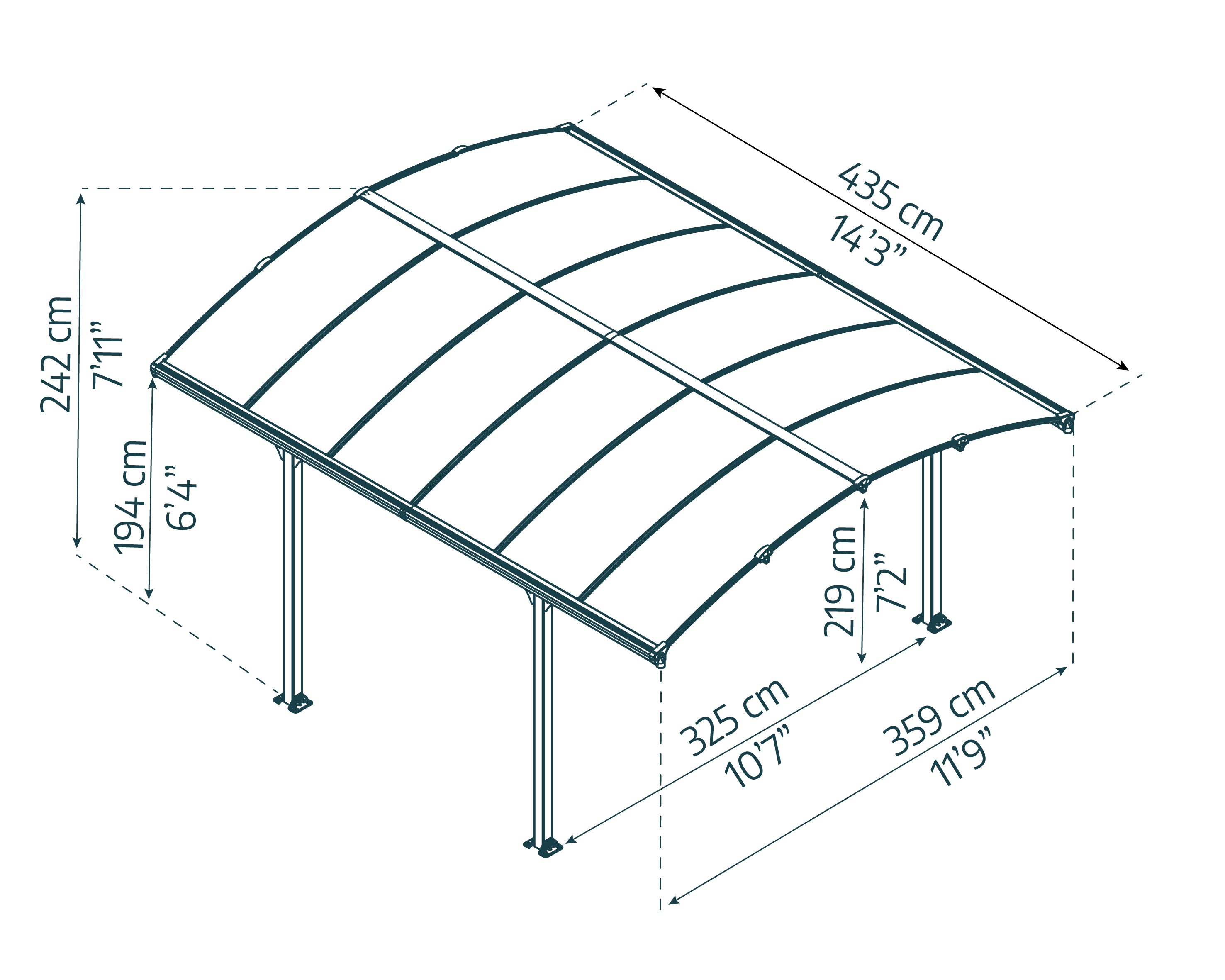 Carport in Alluminio 3.6 X 4.4 m Canopia Arcadia