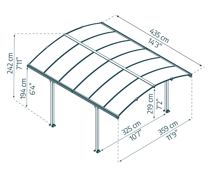 Carport in Alluminio 3.6 X 4.4 m Canopia Arcadia