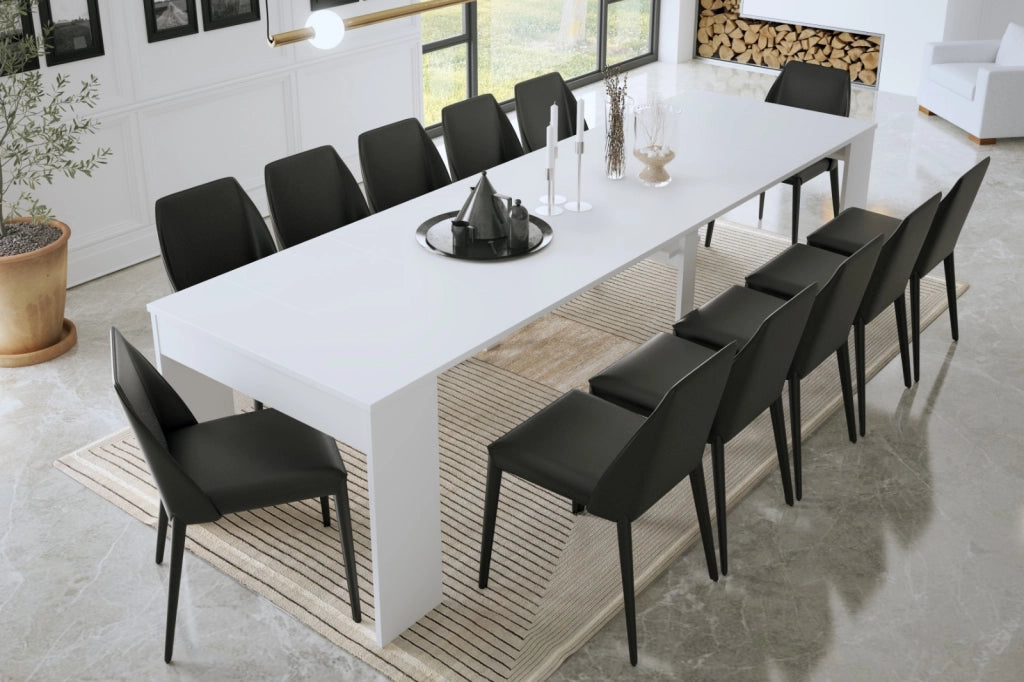 Consolle Tavolo Allungabile Estensibile Moderno Da 50 A 302 cm Con 6 Allunghe Ideale Per 14 posti Guide In Metallo Design Salvaspazio Soggiorno Salotto Cucina Ingresso Bianco