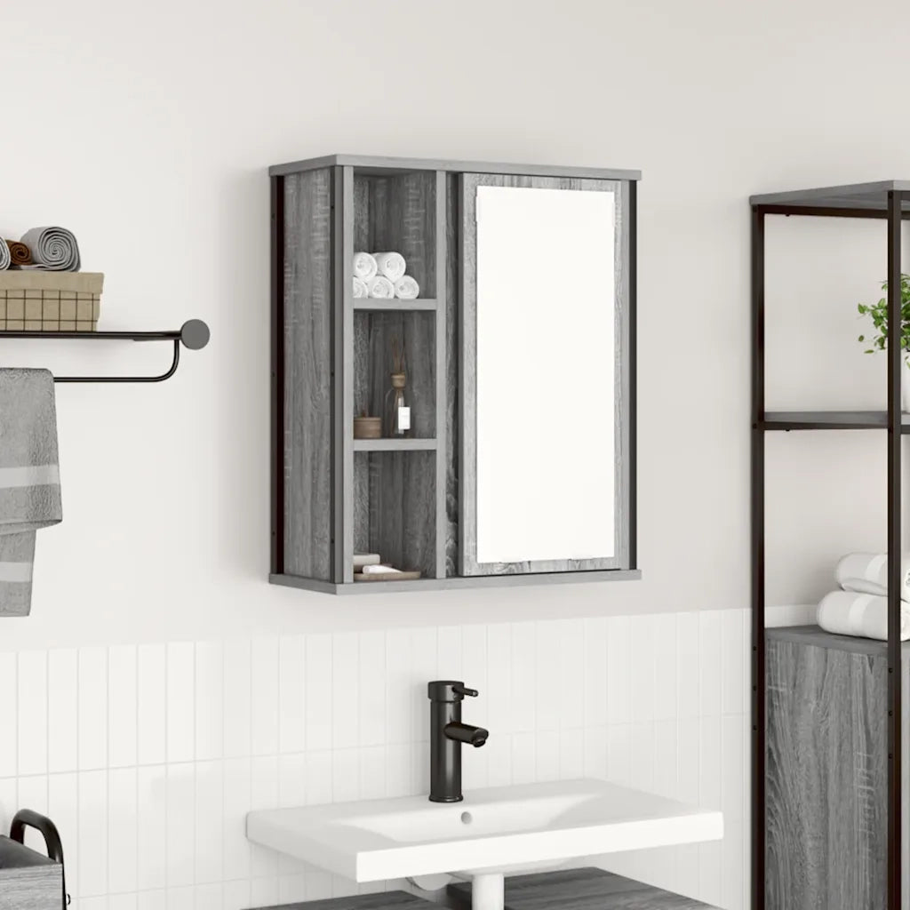 Pensile da Bagno | Armadio da bagno con Specchio Grigio Sonoma 50x21x60 cm