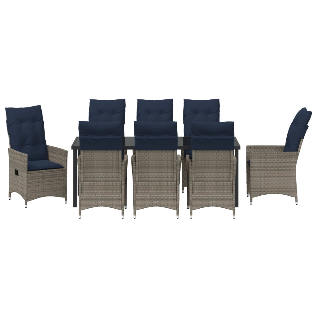 Set Pranzo Giardino 9 Pezzi con Cuscini Grigio Polyrattan