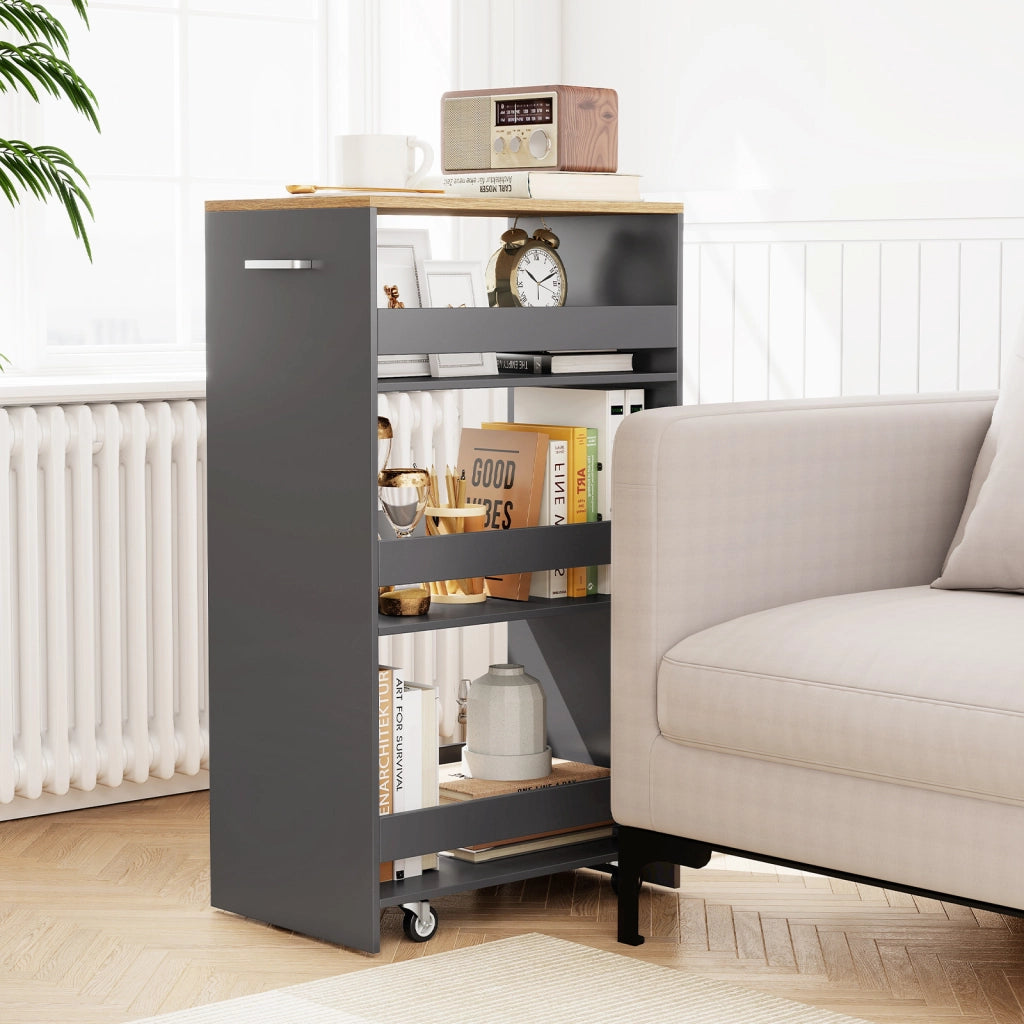 Carrello portaoggetti da cucina con maniglia ruote, Scaffale mobile salvaspazio con scaffali stretti 47,5 x 30 x 80,5 cm Grigio