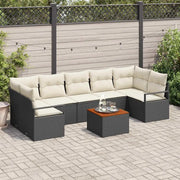 Set Divano da Giardino con cuscino 8 pcs Nero polyrattan
