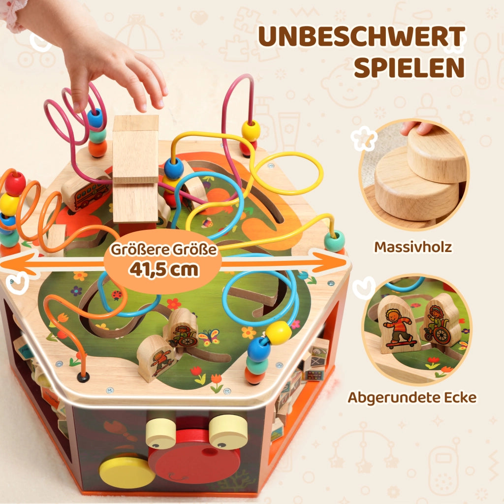 Cubo attivit¨¤ 8 in 1 con labirinto perle e pista motricit¨¤ ¨C zephmum ¨C 41.5x37.5x37.5 cm multicolore