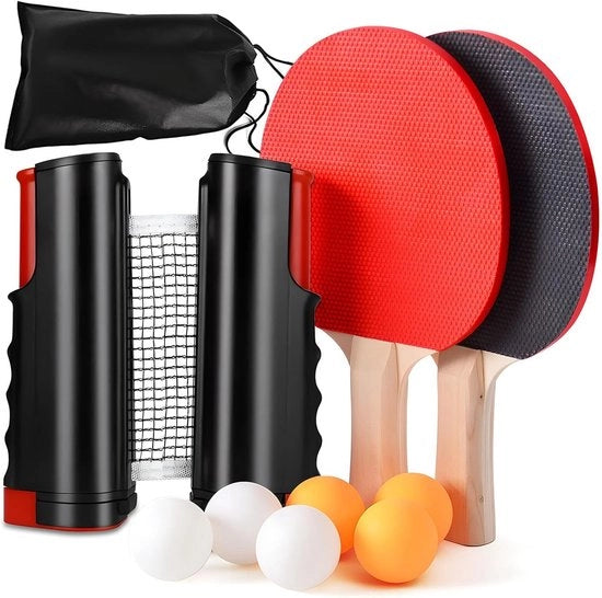 Set di Ping Pong con 2 Batte, 6 Palline e Rete Ripiegabile