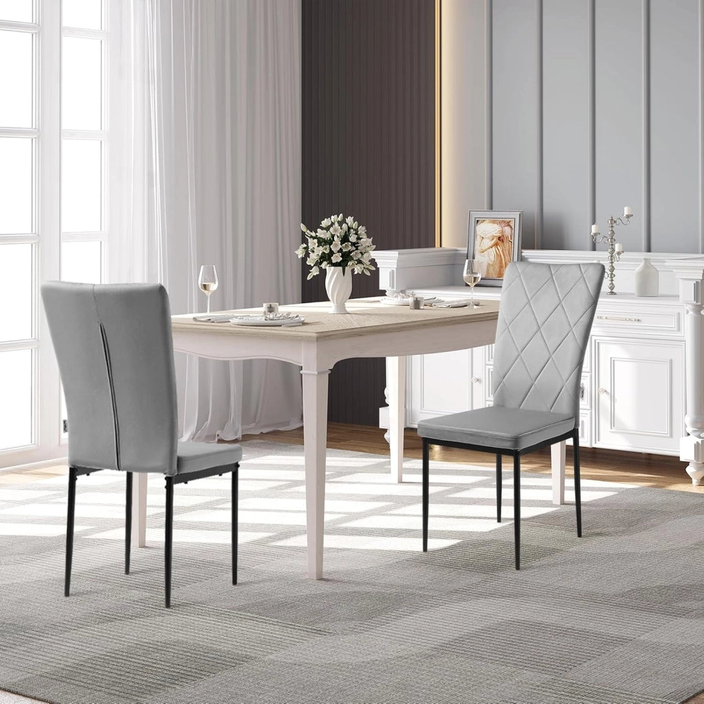 Set di 4 Sedie per Sala da Pranzo, Sedie da Cucina con Schienale Alto, con Gambe in Metallo e Rivestimento in Velluto, Grigio Scuro, BH379dgr-4