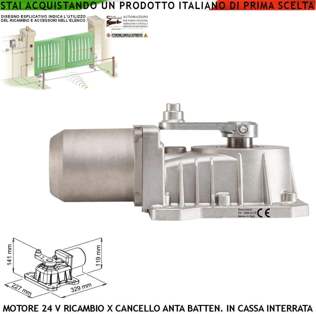 Motore 24 Vdc Tipo Under in Alluminio Pressofuso Ingranaggi in Metallo Ricambio per Cassa Interrata Sblocco a Chiave Del Concello Automatico Con Anta Battente 2,5 Metri Lavoro Intensivo 250 Nm IP67
