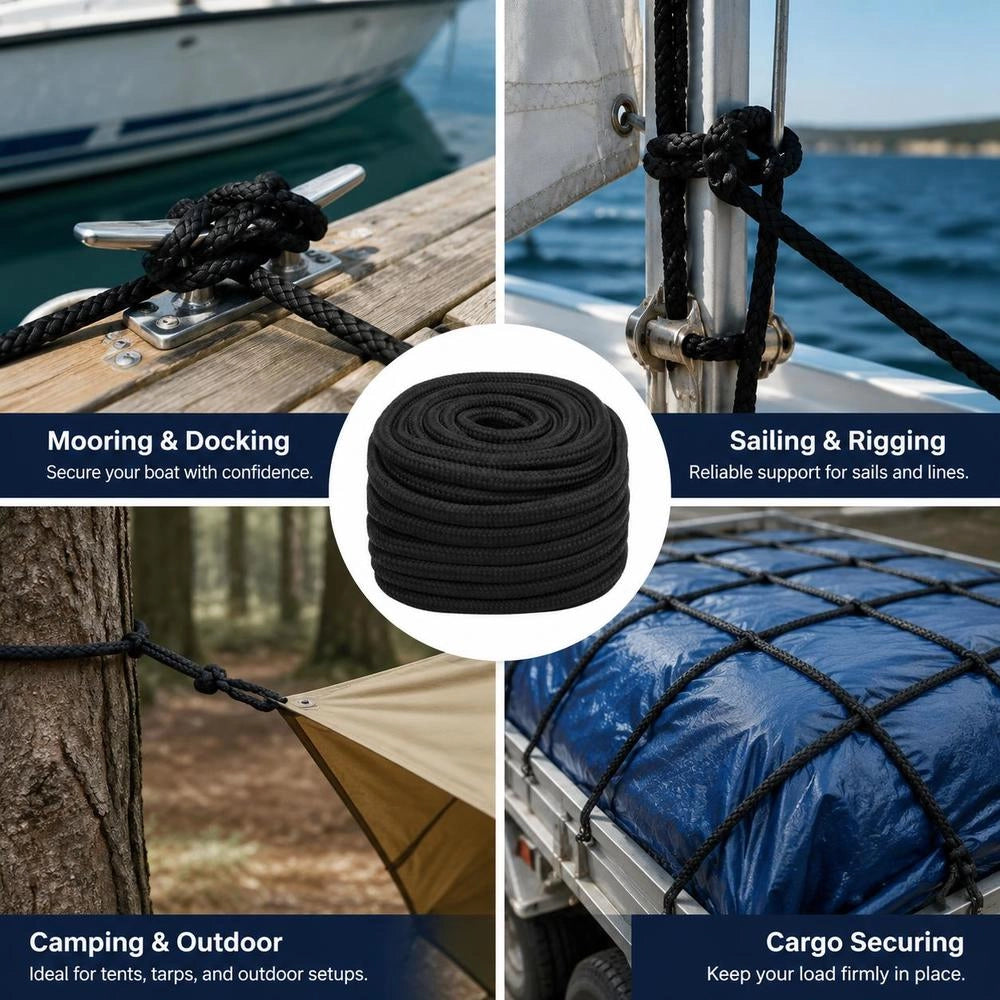 Boat Rope, Black, 20 Mm, 100 M, Polypropylene