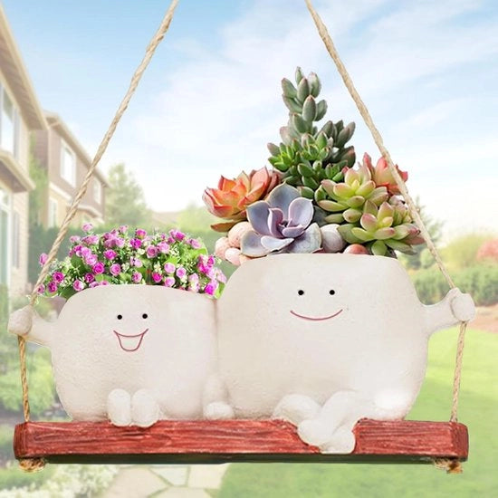 Vaso da fiori appeso con faccia e scarico per decorazione interna ed esterna, decorazione di giardino