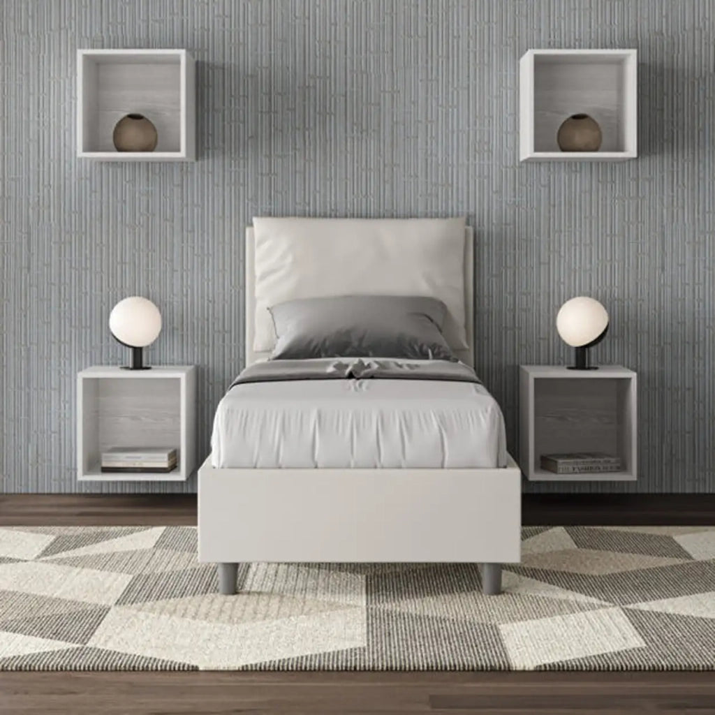 Letto singolo contenitore imbottito 80x200 similpelle bianco Antea