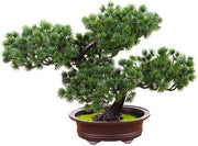 Pianta artificiale di bonsai in piccola dimensione in vaso di plastica, finto pino, pianta da appartamento zen, decorazione verde per interni, decorazione per ufficio e casa.