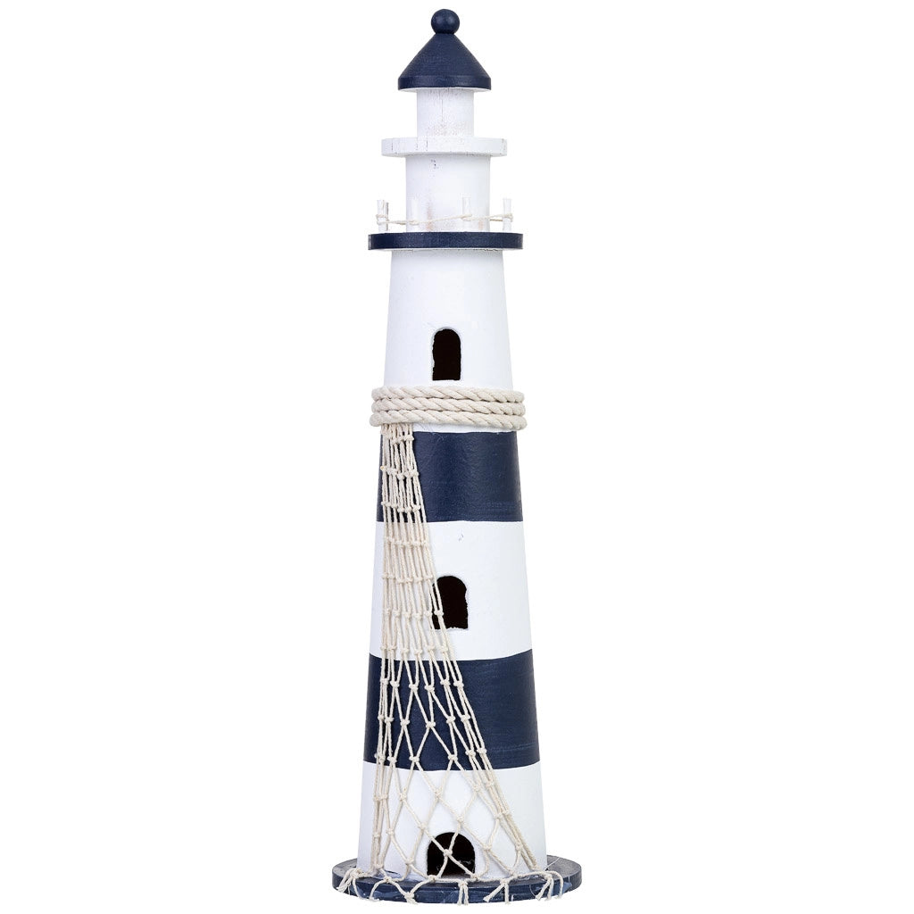 Figura decorativa a forma di faro in legno blu 13x13x49h cm