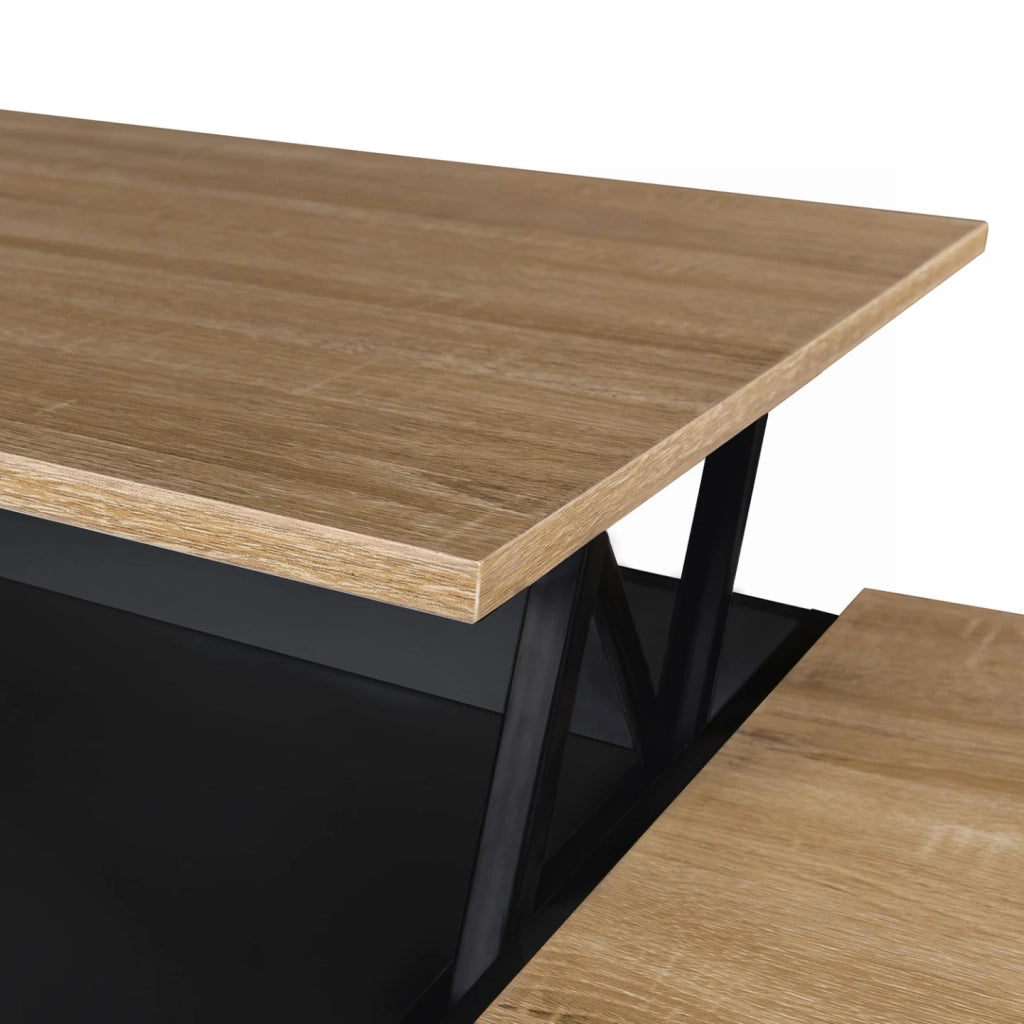 IDMarket - Tavolino ELEA sollevabile con scatola in legno nero e finitura in faggio