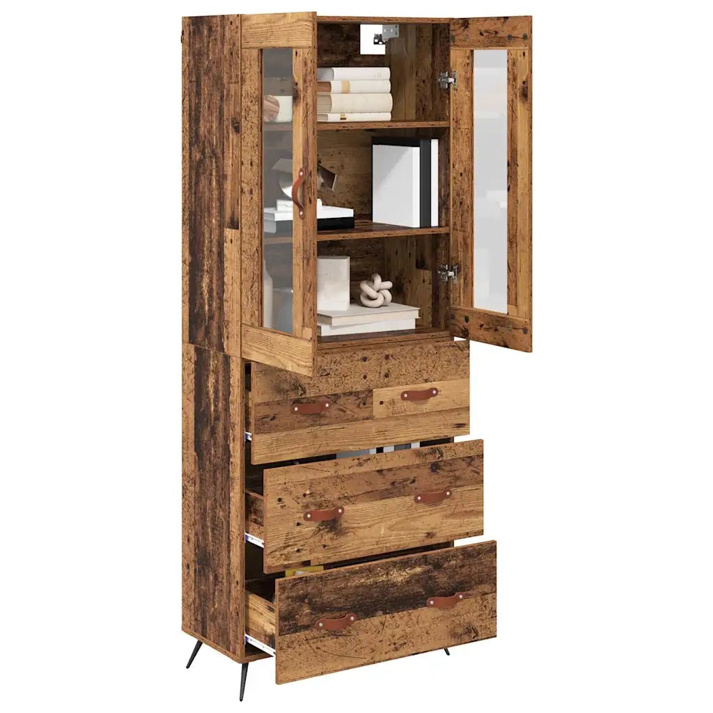 Credenza | Armadietto alto con ripiano con cassetto 2 pcs Legno vecchio