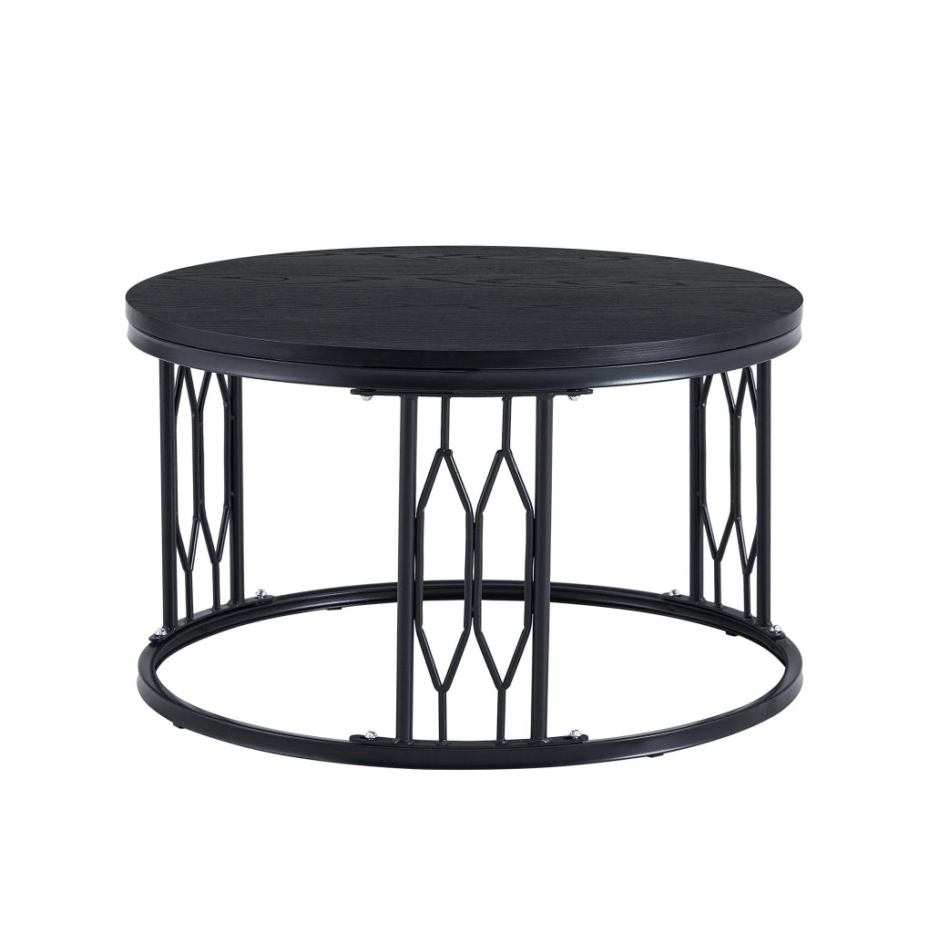 Tavolino da caffè rotondo ?70 cm in MDF effetto legno e metallo nero