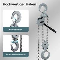 Mini paranco a catena manuale VM6 fino a 6 t, altezza di sollevamento di 1,5 m, in alluminio, per il sollevamento di carichi pesanti