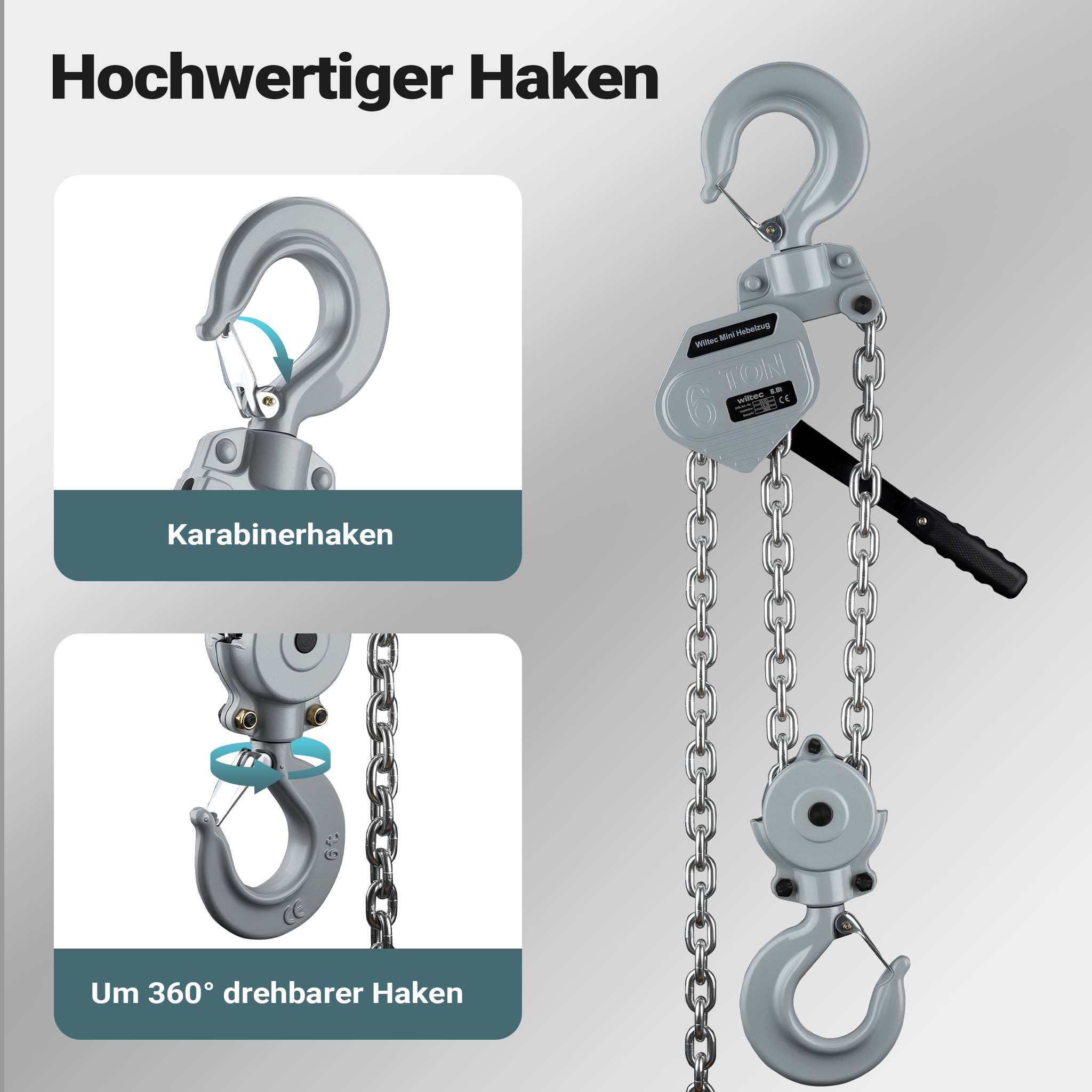 Mini paranco a catena manuale VM6 fino a 6 t, altezza di sollevamento di 1,5 m, in alluminio, per il sollevamento di carichi pesanti