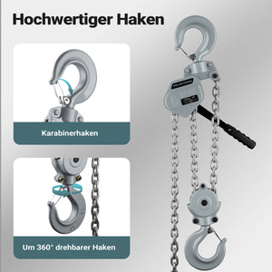 Mini paranco a catena manuale VM6 fino a 6 t, altezza di sollevamento di 1,5 m, in alluminio, per il sollevamento di carichi pesanti