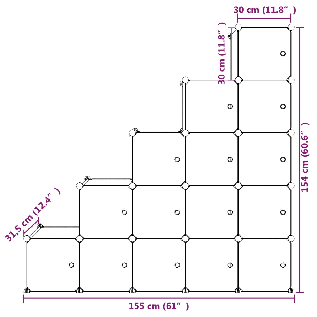 Scaffale Portaoggetti per Bambini con 15 Cubi Bianchi in PP CFW4521953