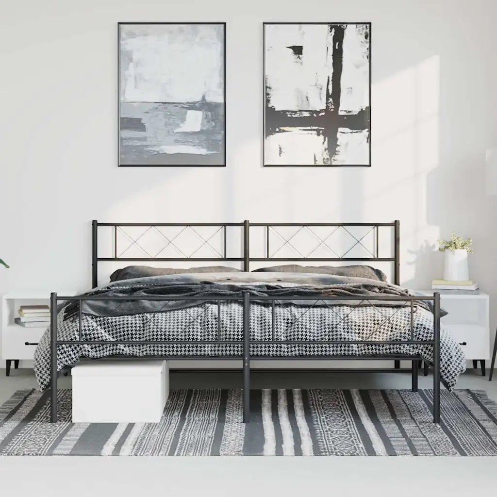 Giroletto con Testiera e Pediera Metallo Nero 193x203 cm 372301
