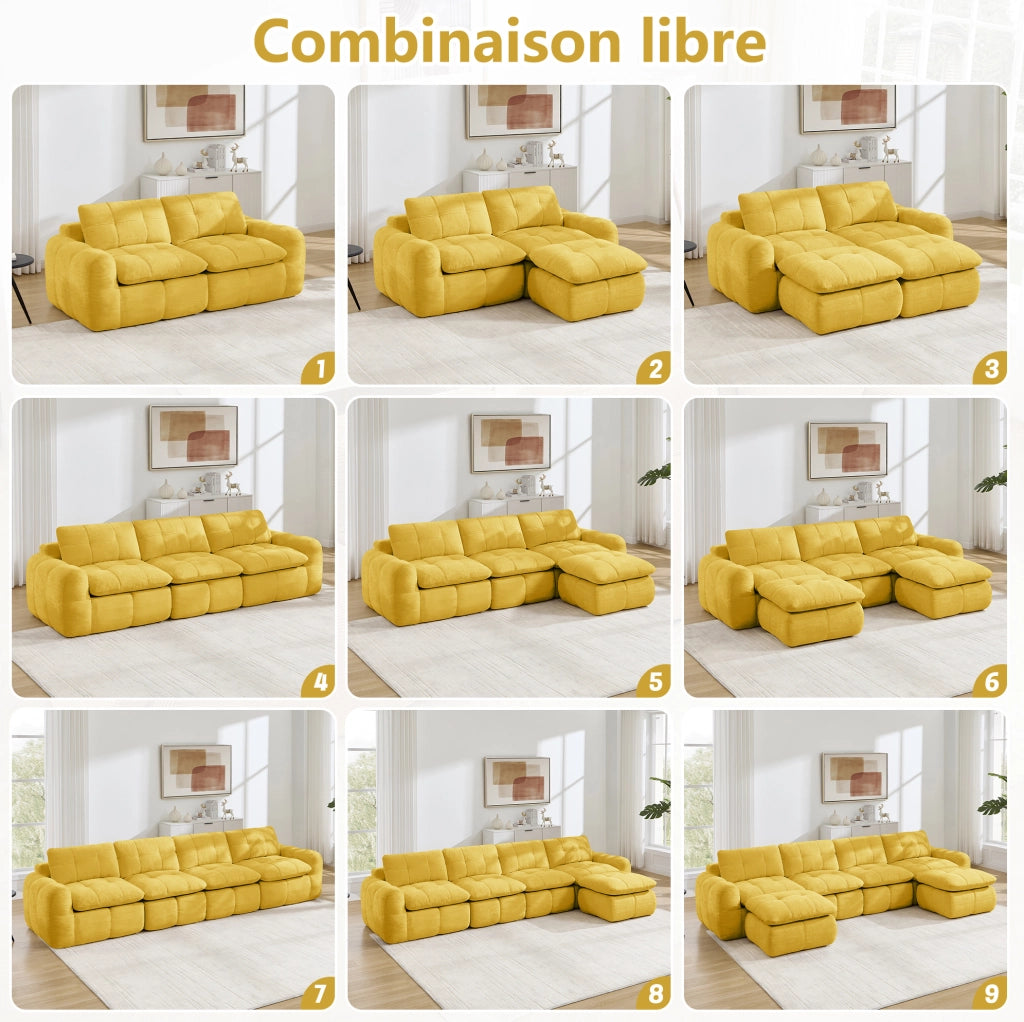 Divano modulare 2 posti 194x97 cm giallo in ciniglia; senza montaggio