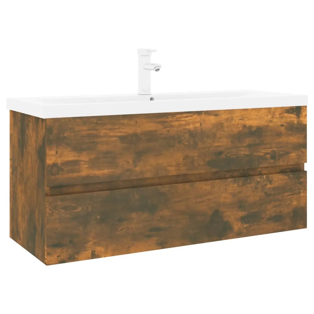 Mobile Bagno con Lavabo Integrato-Lavandino-Lavabo Rovere Fumo Legno Multistrato 552052