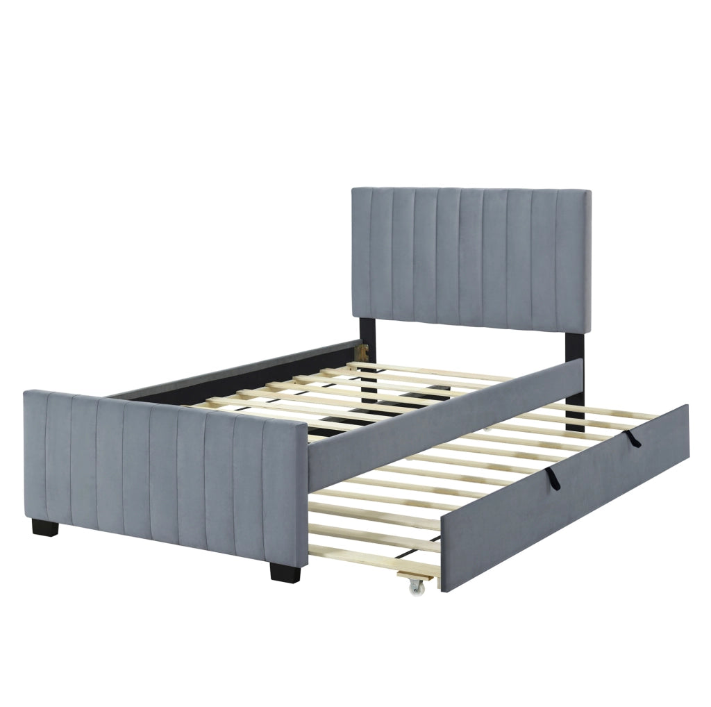 Letto imbottito 90x190 cm con letto estraibile in velluto grigio