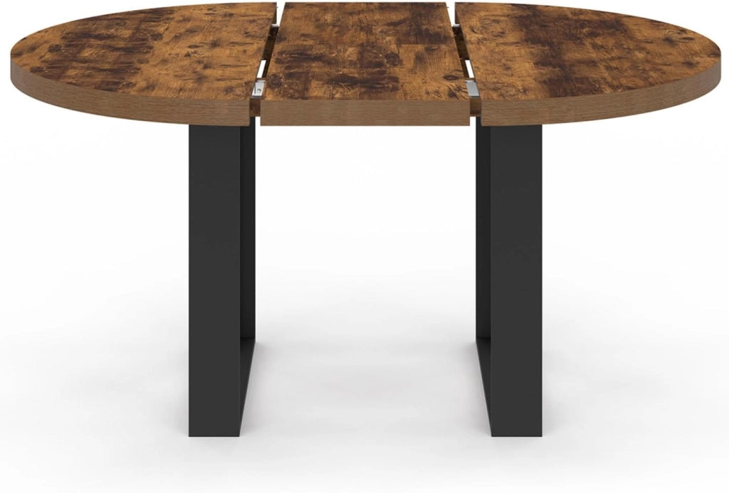 Tavolo da pranzo rotondo allungabile PHOENIX 4-6 persone in legno scuro effetto invecchiato e nero 110-150 cm