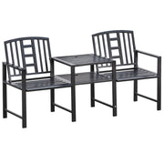 Easycomfort Panchina da Giardino Moderna 2 Posti con Tavolino e Foro per Ombrellone Arredamento da Esterno 165x56x85.5cm Nero