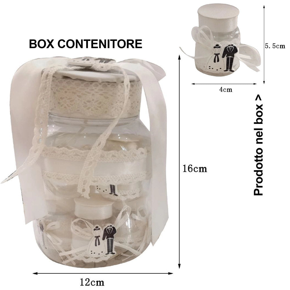 Trade Shop - Set 12 Bomboniera Ampolle Con Contenitore Porta Confetti Matrimonio Wedding -