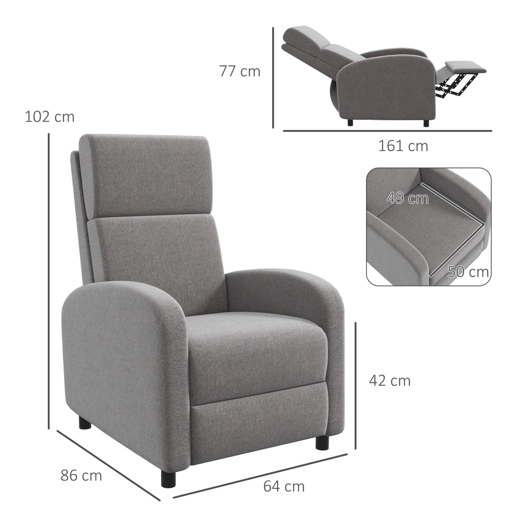 Poltrona Relax 160° in tessuto effetto lino, con poggiapiedi, portata fino a 120 kg, design moderno per soggiorno, ufficio e studio