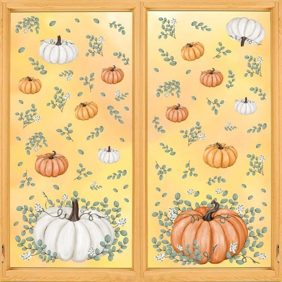 Decorazione per finestre con foglie di zucca arancione, 123 pezzi, per casa, negozio e vetrina.