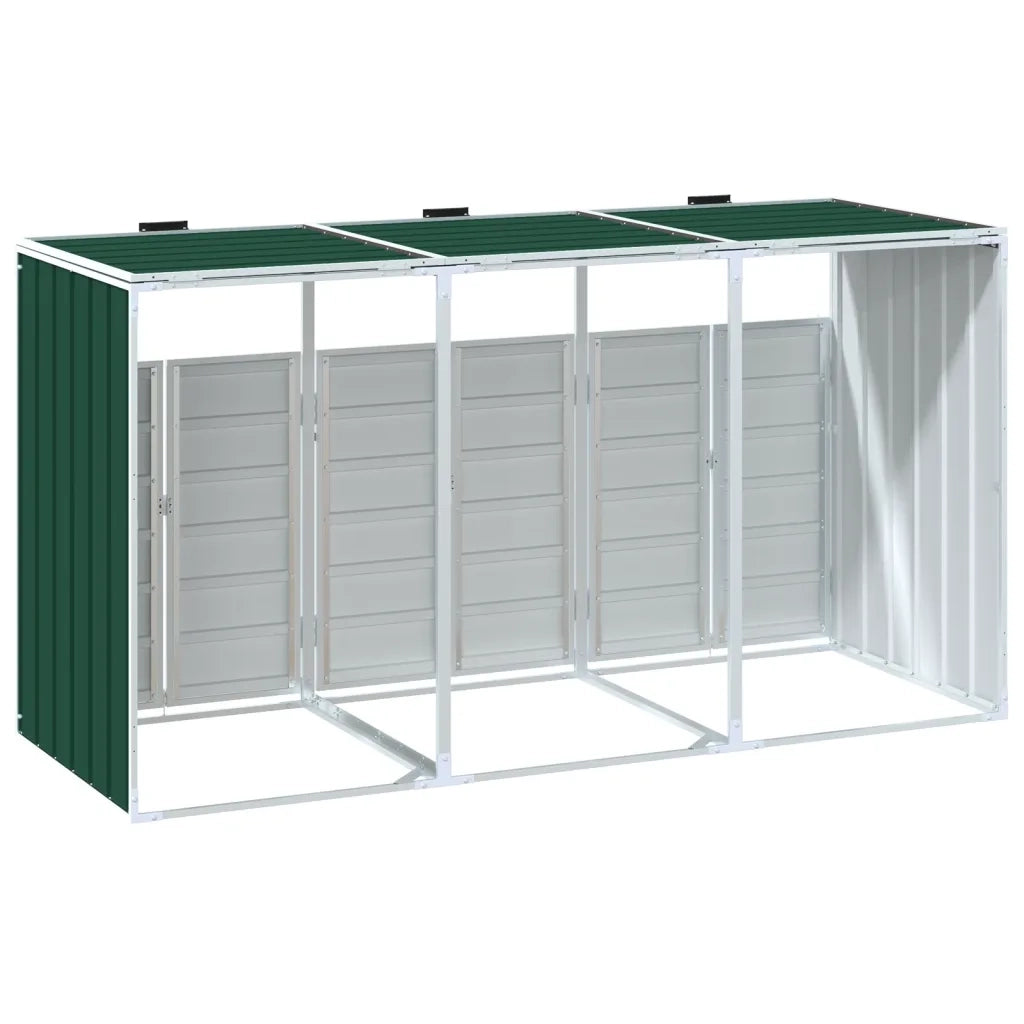 Copribidone con Ruote per 3 Bidoni Verde 216x81x115 cm Acciaio 4006179
