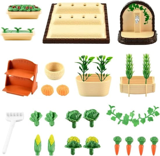 Set di Decorazione per Mini Tuin - Accessori per Mini Giardini - Inclusi Verdure, Zappa e Mobili da Giardino - 24 Pezzi