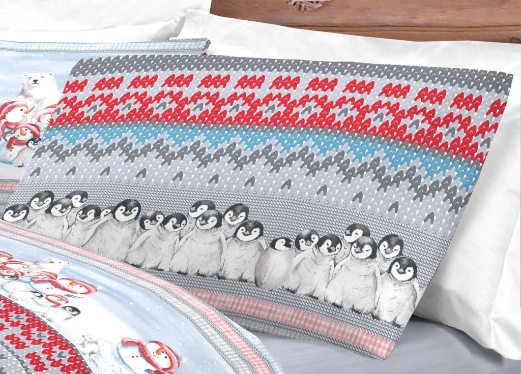 Completo Lenzuola Letto Pensieri Delicati 100% Cotone Dis. Inverno Polare - Matrimoniale - Rosso