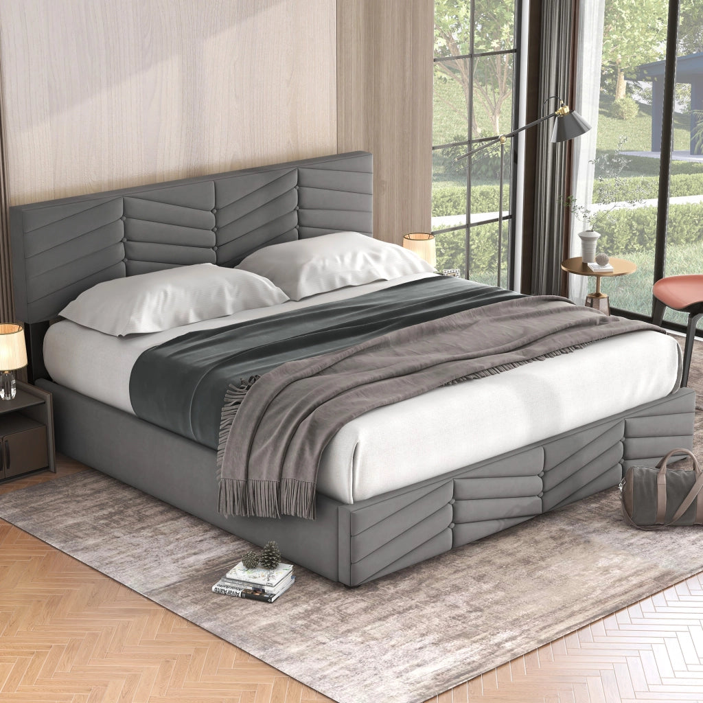 Letto Contenitore Letto Matrimoniale 160 x 200 cm con Testiera Regolabile; senza Materasso; Velluto; Grigio