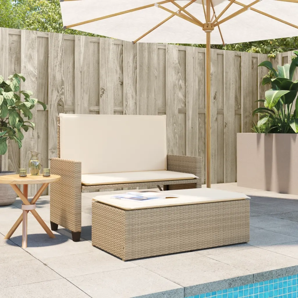 Panchina da Giardino | Panca da Giardino con Cuscini e Poggiapiedi Beige in Polyrattan