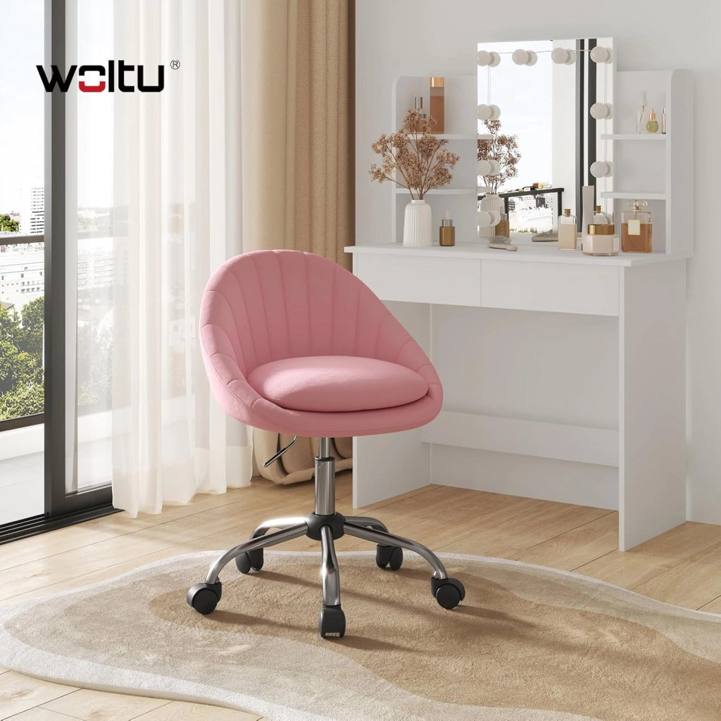 Sedia da Scrivania per Casa Regolabile in Altezza con Rotelle, Sedia Trucco Girevole Ergonomica, Ufficio, Camera da Letto, Studio, Velluto, Rosa, BS167rs