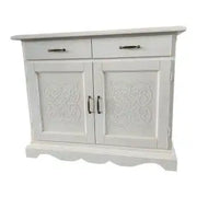 Credenza madia Alberta in legno 2 ante con rilievo bianco opaco con zocolo sagomato